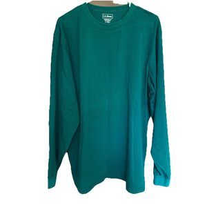 LL Bean Men L Tall Unshrinkable Tee Green Traditional 100% Cotton Casual Crew